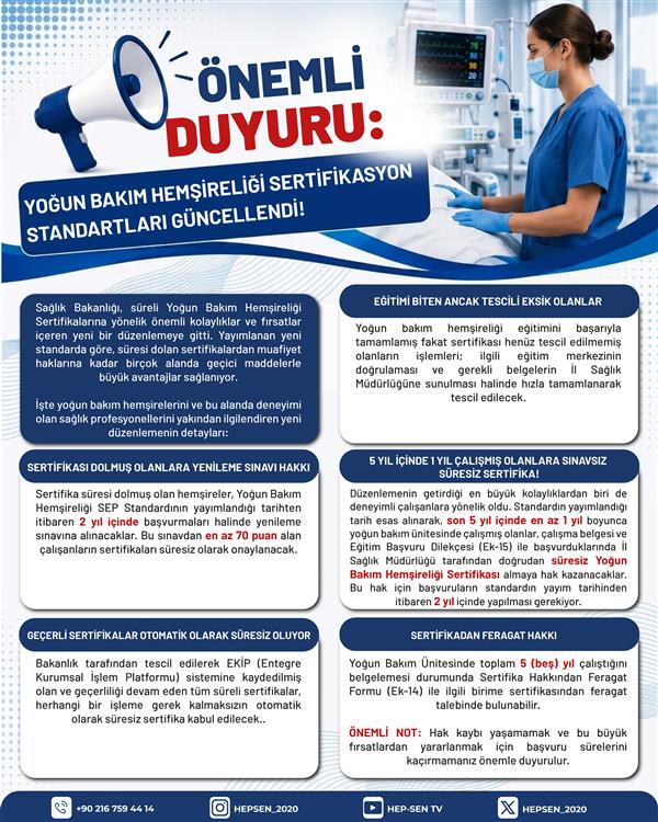 Sağlık Bakanlığı Yoğun Bakım Hemşireliği Sertifikalı Eğitim Programı Standardını Yeniledi!